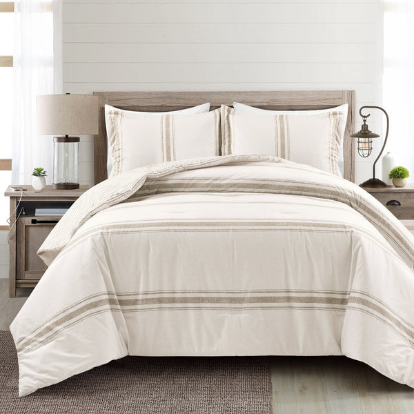 Lush Decor Farmhouse Stripe Reversible Comforter Set