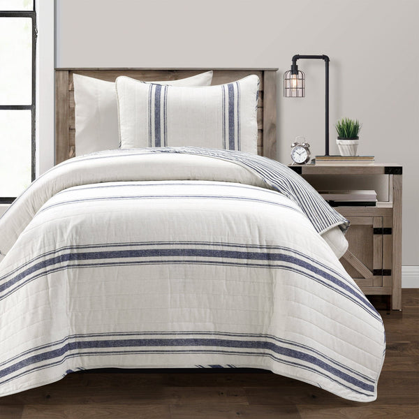 Lush Decor Farmhouse Stripe Reversible Cotton Quilt Set