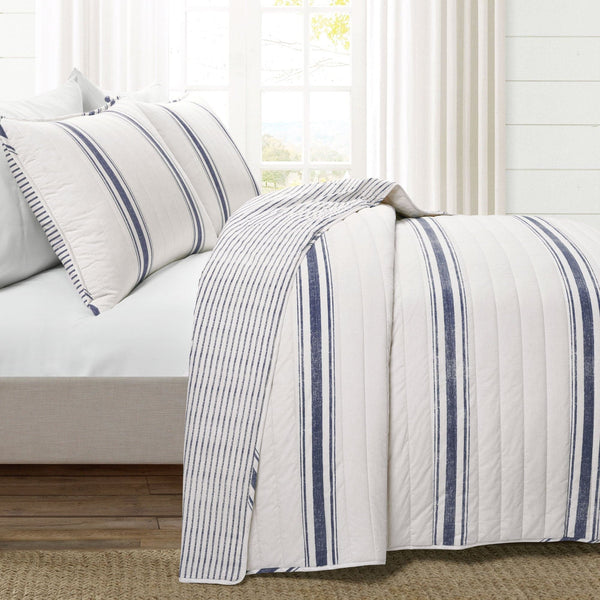 Lush Decor Farmhouse Stripe Reversible Cotton Quilt Set