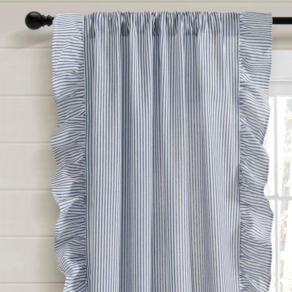 Lush Decor Farmhouse Stripe Reyna Ruffle Window Curtain Panel Set