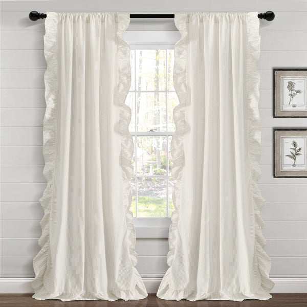 Lush Decor Farmhouse Stripe Reyna Ruffle Window Curtain Panel Set