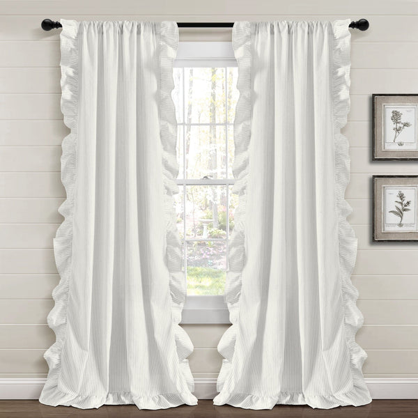 Lush Decor Farmhouse Stripe Reyna Ruffle Window Curtain Panel Set