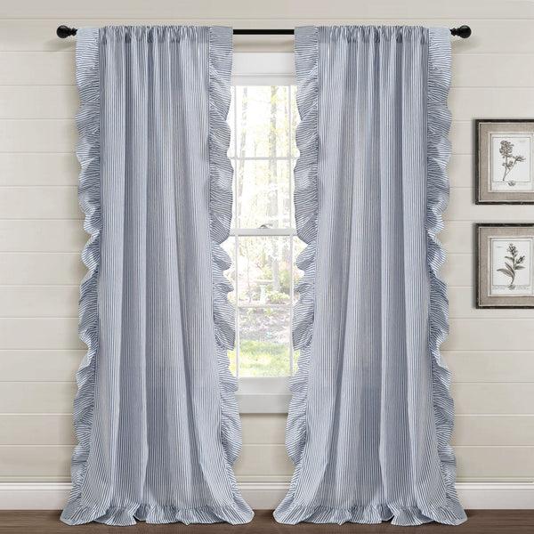 Lush Decor Farmhouse Stripe Reyna Ruffle Window Curtain Panel Set