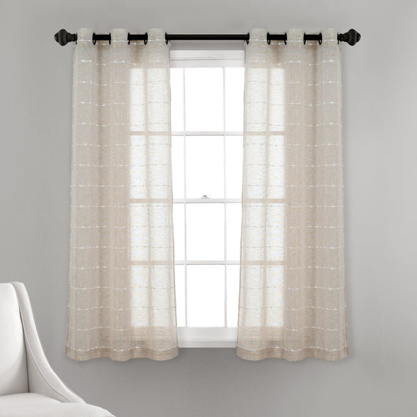 Lush Decor Farmhouse Textured Grommet Sheer Window Curtain Panel Set