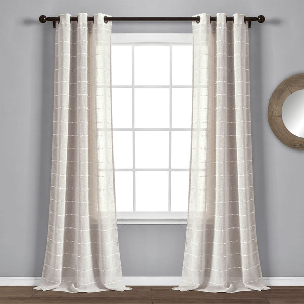 Lush Decor Farmhouse Textured Grommet Sheer Window Curtain Panel Set