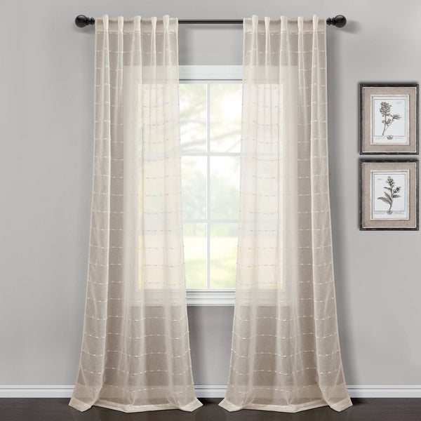 Lush Decor Farmhouse Textured Sheer Back Tab Rod Pocket Window Curtain Panel Set