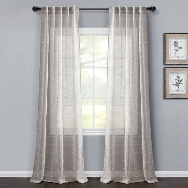 Lush Decor Farmhouse Textured Sheer Back Tab Rod Pocket Window Curtain Panel Set