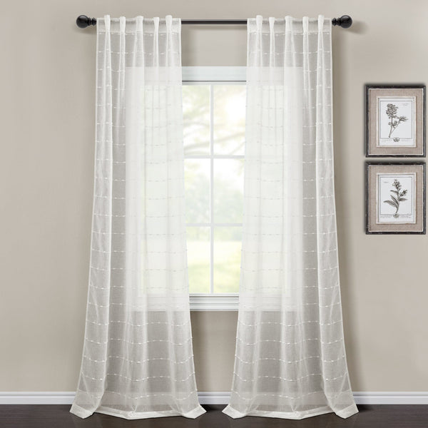 Lush Decor Farmhouse Textured Sheer Back Tab Rod Pocket Window Curtain Panel Set