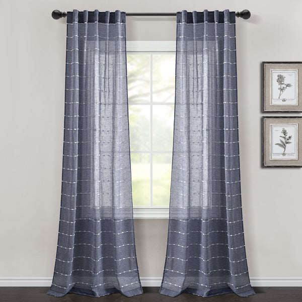 Lush Decor Farmhouse Textured Sheer Back Tab Rod Pocket Window Curtain Panel Set