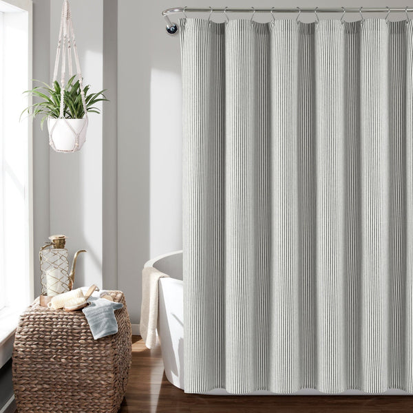 Lush Decor Farmhouse Vintage Stripe Yarn Dyed Recycled Cotton Blend Shower Curtain