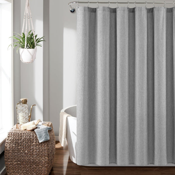 Lush Decor Farmhouse Vintage Stripe Yarn Dyed Recycled Cotton Blend Shower Curtain