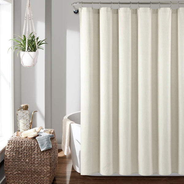 Lush Decor Farmhouse Vintage Stripe Yarn Dyed Recycled Cotton Blend Shower Curtain