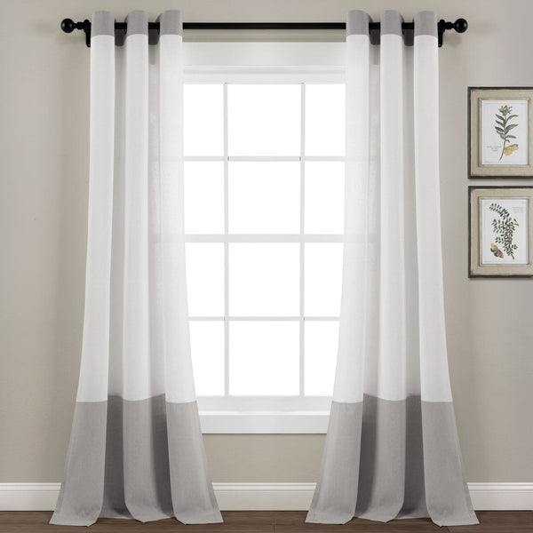 Lush Decor Faux Linen Grommet Color Block Window Curtain Panel