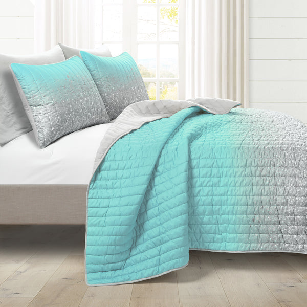 Lush Decor Glitter Ombre Metallic Print Quilt Set With Pillowcases