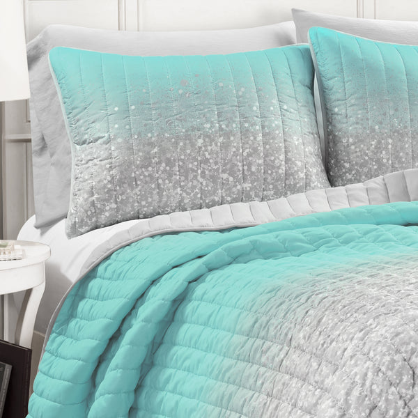 Lush Decor Glitter Ombre Metallic Print Quilt Set With Pillowcases
