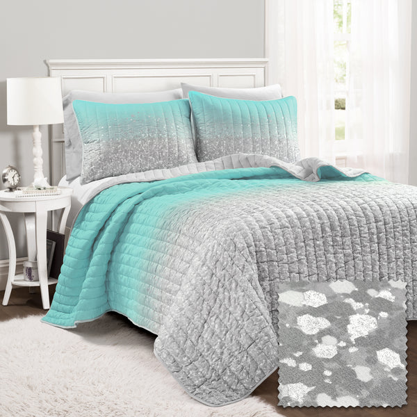 Lush Decor Glitter Ombre Metallic Print Quilt Set With Pillowcases