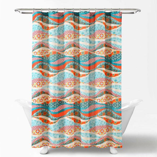 Lush Decor Hailey Watercolor Wave Cotton Shower Curtain