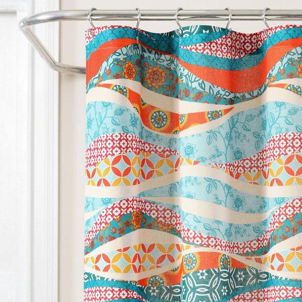 Lush Decor Hailey Watercolor Wave Cotton Shower Curtain