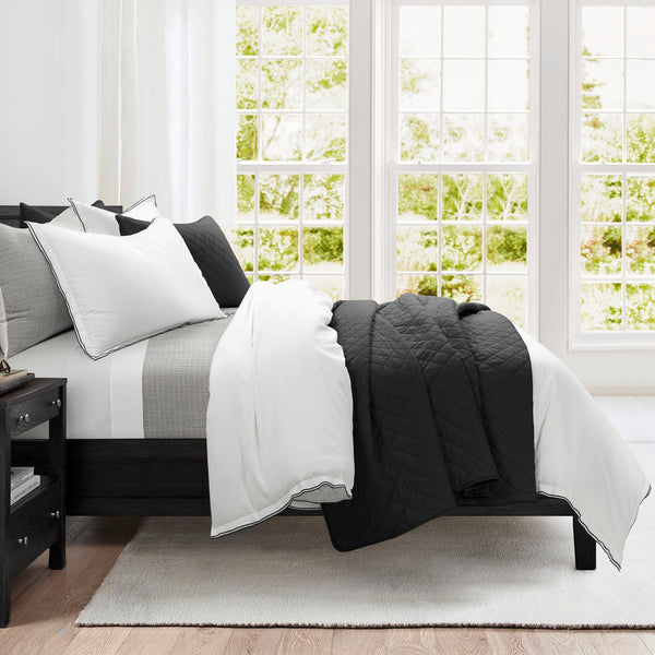 Lush Decor Hampton Double Flange Embroidered Contrast Edge Comforter Set