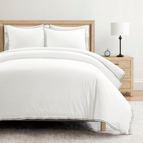 Lush Decor Hampton Double Flange Embroidered Contrast Edge Duvet Cover Set