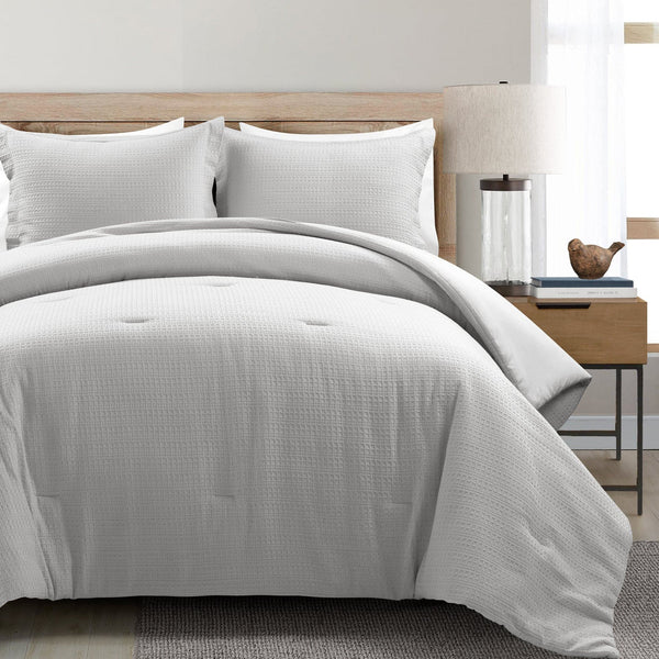 Lush Decor Haniya Solid Waffle Woven Cotton Textured Comforter Set