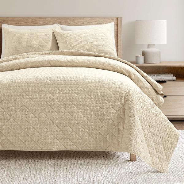 Lush Decor Haniya Solid Waffle Woven Cotton Textured Quilt Set