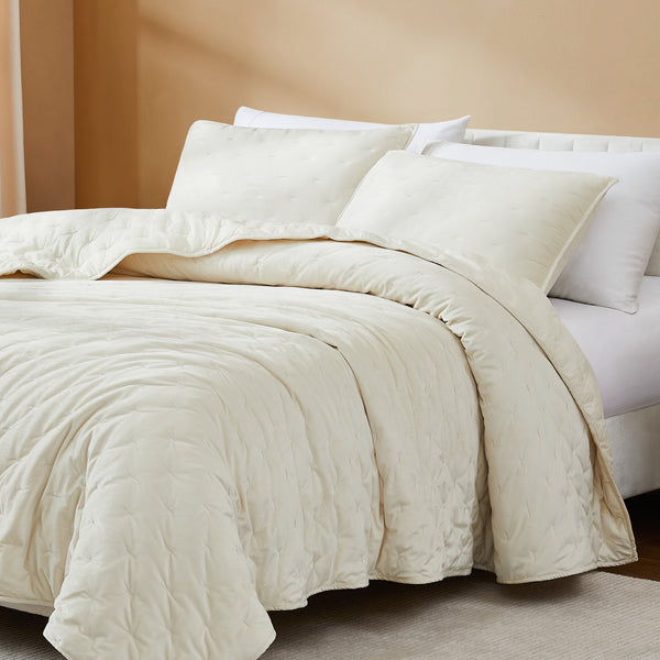 Lush Decor Haven Velvet Embroidered Stitch Cozy Super Soft Quilt 3 Piece Set