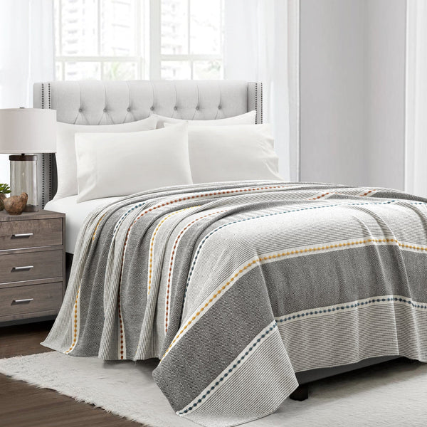 Lush Decor Herringbone Stripe Yarn Dyed Cotton Blanket/Coverlet