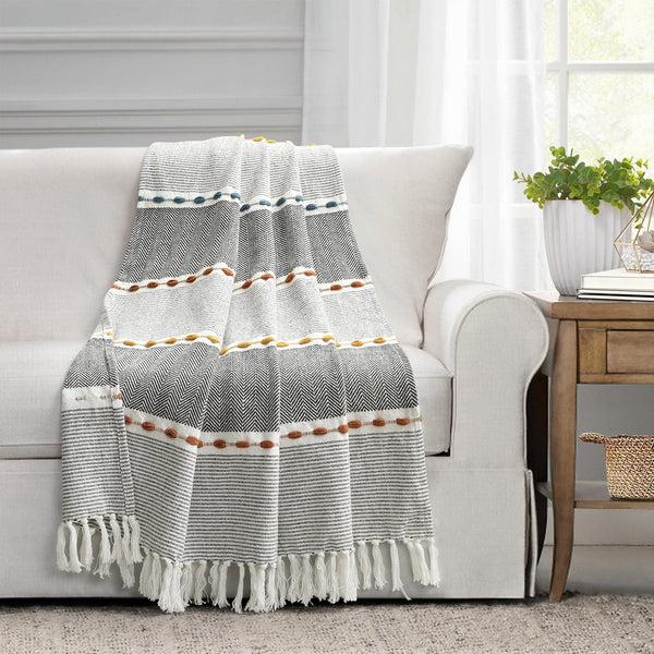 Lush Decor Herringbone Stripe Yarn Dyed Cotton Woven Tassel Throw