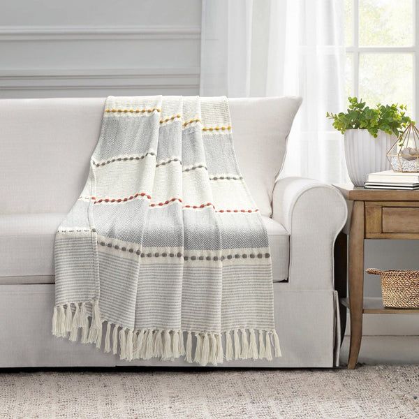 Lush Decor Herringbone Stripe Yarn Dyed Cotton Woven Tassel Throw