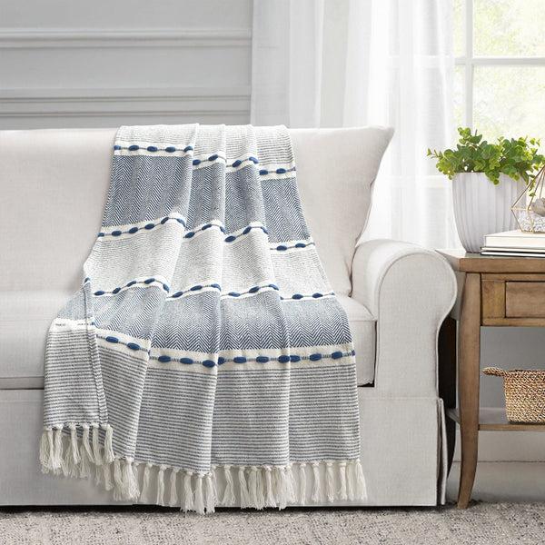 Lush Decor Herringbone Stripe Yarn Dyed Cotton Woven Tassel Throw
