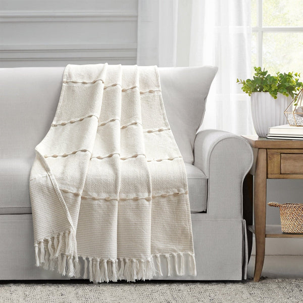Lush Decor Herringbone Stripe Yarn Dyed Cotton Woven Tassel Throw