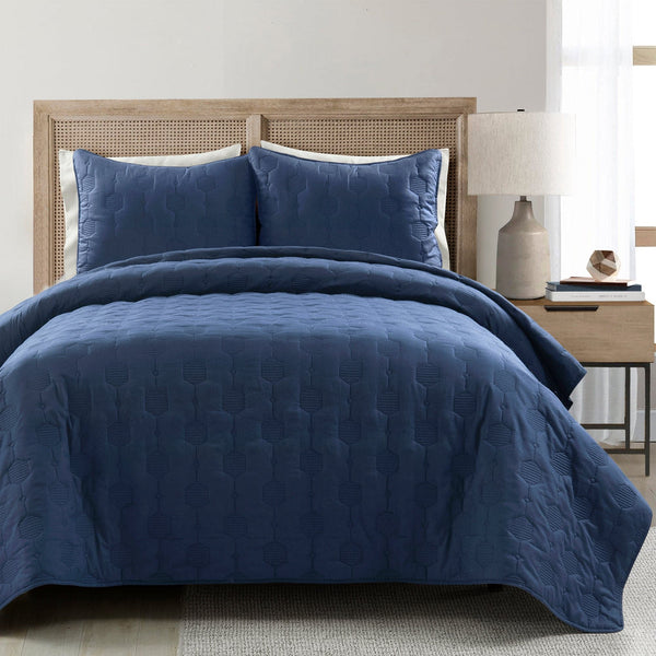 Lush Decor Hexagon Honeycomb Textured Cotton Quilt 3 Piece Set