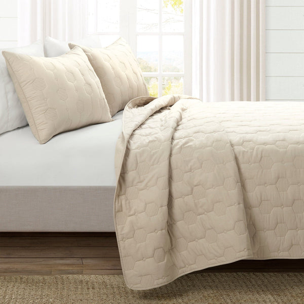Lush Decor Hexagon Honeycomb Textured Cotton Quilt 3 Piece Set