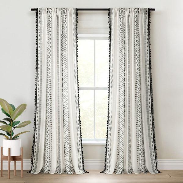Lush Decor Hygge Boho Stripe Tassel Window Curtain Panel Set