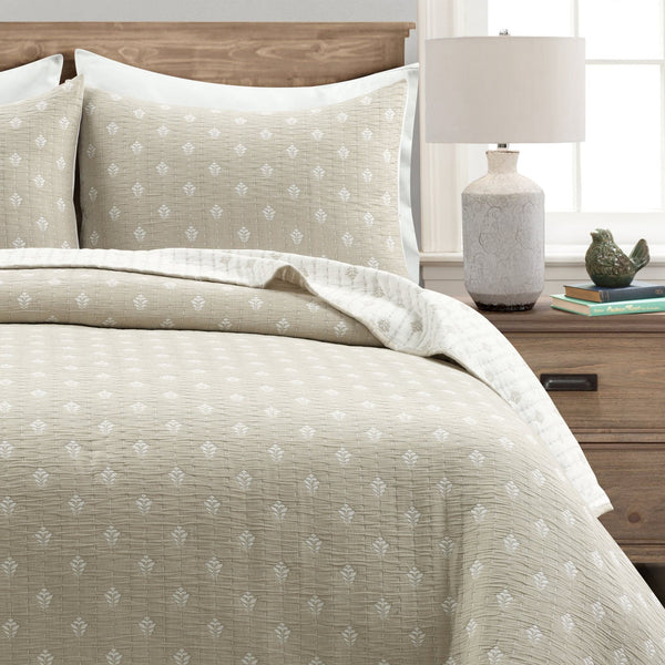 Lush Decor Hygge Kantha Pick Stitch Yarn Dyed Cotton Jacquard Quilt/Coverlet Set