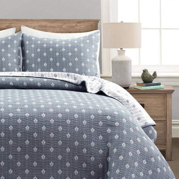 Lush Decor Hygge Kantha Pick Stitch Yarn Dyed Cotton Jacquard Quilt/Coverlet Set
