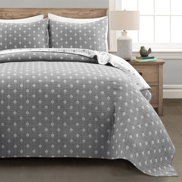 Lush Decor Hygge Kantha Pick Stitch Yarn Dyed Cotton Jacquard Quilt/Coverlet Set