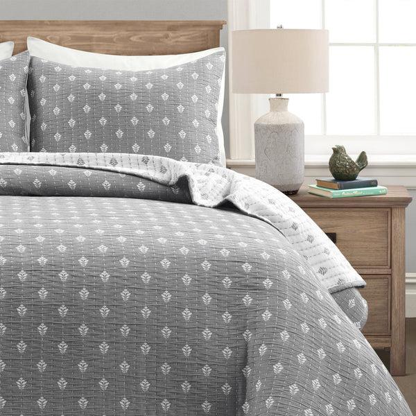 Lush Decor Hygge Kantha Pick Stitch Yarn Dyed Cotton Jacquard Quilt/Coverlet Set