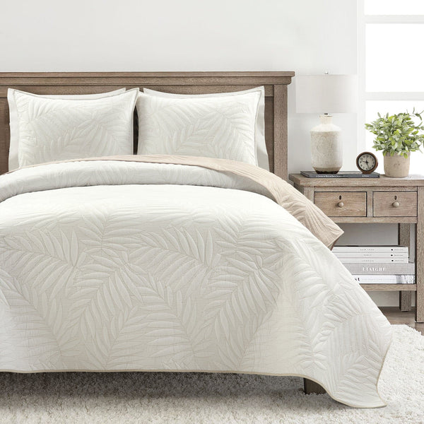 Lush Decor Isla Embroidered Leaf Reversible Cotton Quilt 3 Piece Set