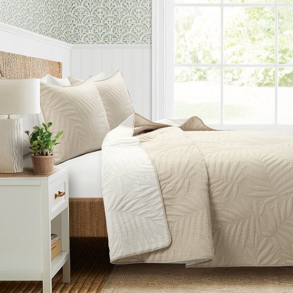 Lush Decor Isla Embroidered Leaf Reversible Cotton Quilt 3 Piece Set