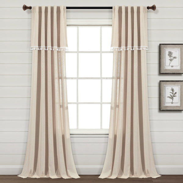 Lush Decor Ivy Tassel Faux Linen Window Curtain Panel Set