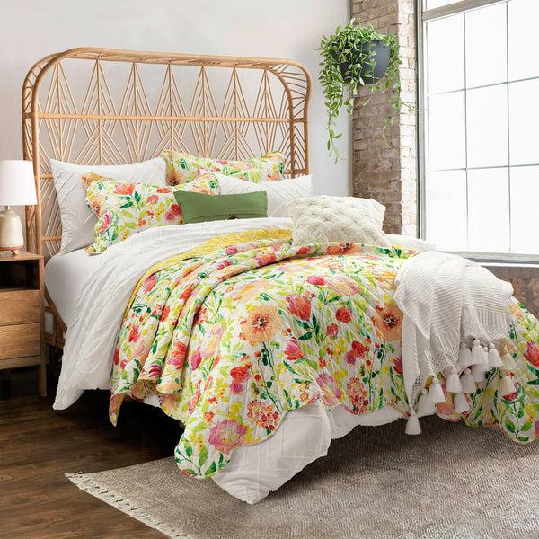 Lush Decor Leilani Watercolor Scallop Edged Floral 3 Piece Quilt Set