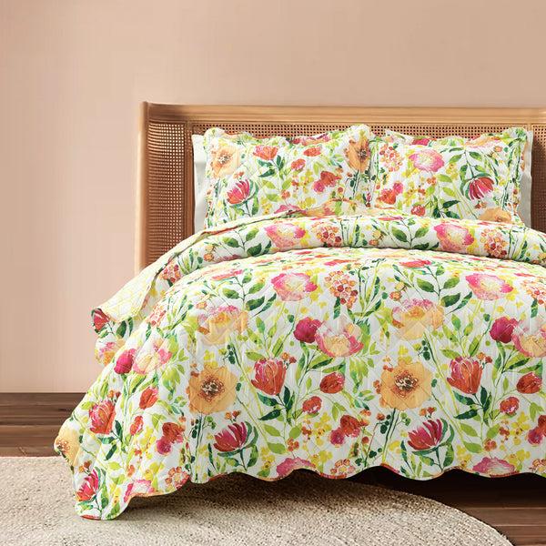 Lush Decor Leilani Watercolor Scallop Edged Floral 3 Piece Quilt Set