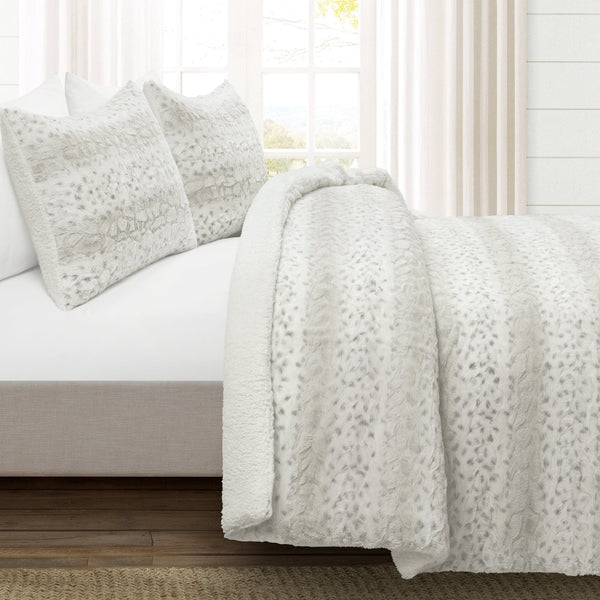 Lush Decor Leopard Textured Faux Fur Comforter 3 Piece Set