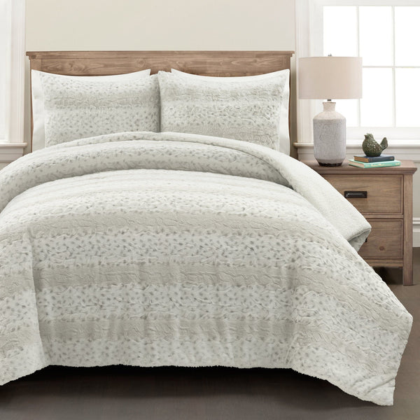 Lush Decor Leopard Textured Faux Fur Comforter 3 Piece Set