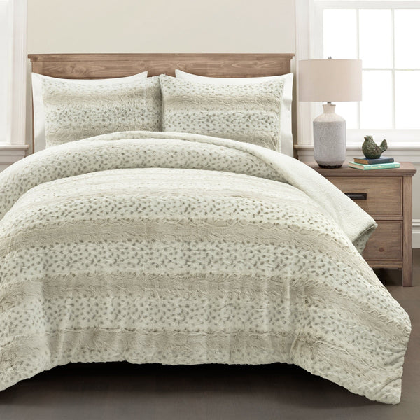 Lush Decor Leopard Textured Faux Fur Comforter 3 Piece Set