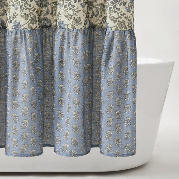 Lush Decor Lillian Block Print Linen Textured Shower Curtain