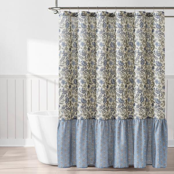 Lush Decor Lillian Block Print Linen Textured Shower Curtain