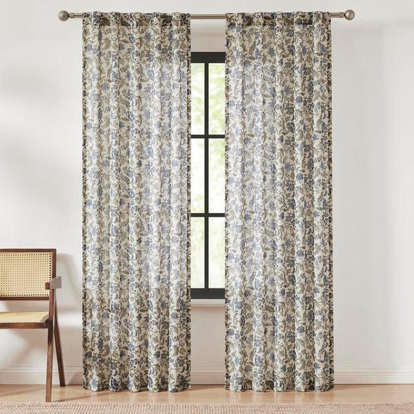Lush Decor Lillian Block Print Linen Textured Window Curtain Panels